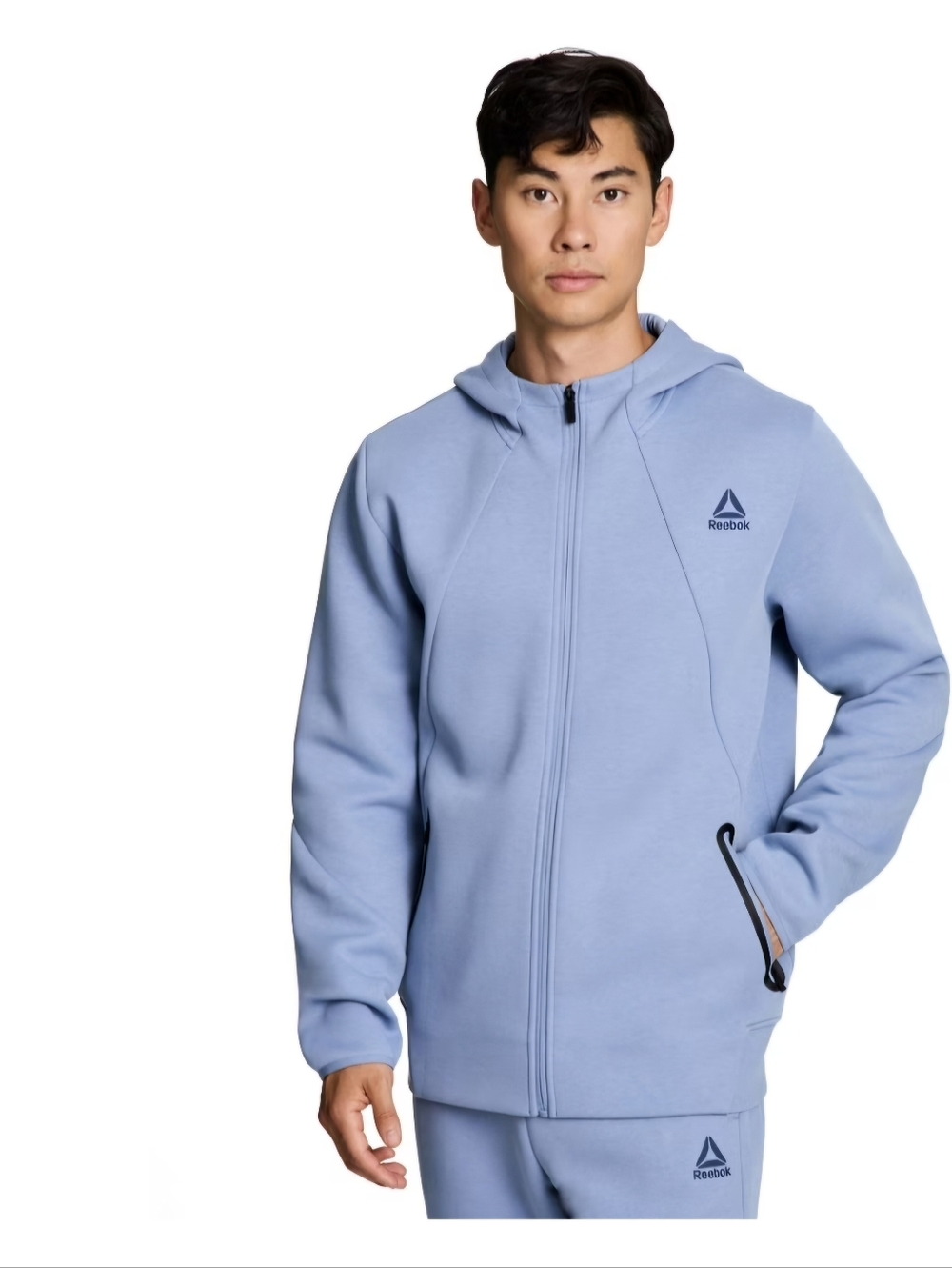 Reebok Men's and Big Men's Momentum Fleece Full Zip Hoodie In A Blue Color.